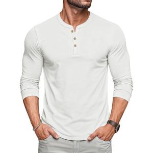 imageMAGCOMSEN Mens Henley Shirts UPF 80 Long Sleeve Button Shirts Moisture Wicking Tees Casual Basic Solid Pullover ShirtWhite