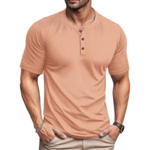 imageMAGCOMSEN Mens Henley Short Sleeve Shirt Cotton Lightweight 3 Button Tops Vintage Casual Summer Shirt Soft FashionApricotcotton