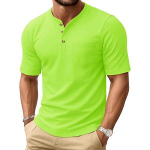 imageMAGCOMSEN Mens Henley Short Sleeve Shirt Cotton Lightweight Tee Shirts Casual Summer Basic Tees with PocketFl Green