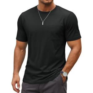 imageMAGCOMSEN Mens Pocket Tee Shirts UPF 80 Sun Protection Shirts Lightweight Moisture Wicking Crewneck Casual Summer TeesBlack