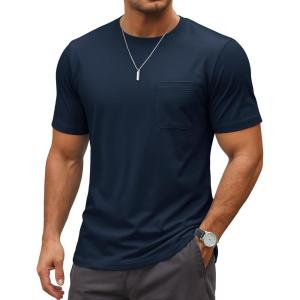 imageMAGCOMSEN Mens Pocket Tee Shirts UPF 80 Sun Protection Shirts Lightweight Moisture Wicking Crewneck Casual Summer TeesNavy