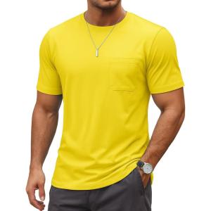 imageMAGCOMSEN Mens Pocket Tee Shirts UPF 80 Sun Protection Shirts Lightweight Moisture Wicking Crewneck Casual Summer TeesYellow