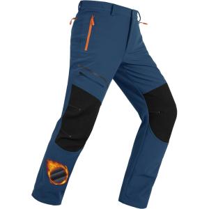 imageMAGCOMSEN Mens Snow Ski Pants Fleece Lined Winter Water Resistant Insulated Work Hiking Snowboard Pants 4 PocketsDenim Blue