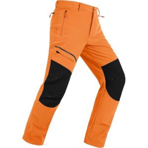 imageMAGCOMSEN Mens Snow Ski Pants Fleece Lined Winter Water Resistant Insulated Work Hiking Snowboard Pants 4 PocketsFl Orange