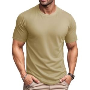 imageMAGCOMSEN Mens TShirts Short Sleeve UPF 80 Sun Protection Lightweight Moisture Wicking Casual Crew Neck Basic TeesKhaki