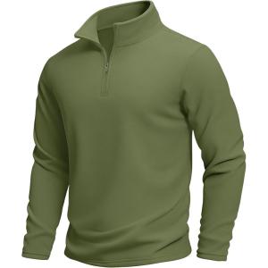 imageMAGCOMSEN Mens Quarter Zip Pullover Polar Fleece Sweatshirt Casual Long Sleeve Shirts for Men Winter Fall ThermalArmy Green