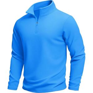 imageMAGCOMSEN Mens Quarter Zip Pullover Polar Fleece Sweatshirt Casual Long Sleeve Shirts for Men Winter Fall ThermalAzure Blue