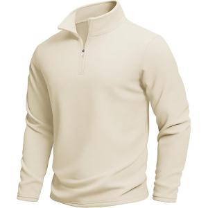 imageMAGCOMSEN Mens Quarter Zip Pullover Polar Fleece Sweatshirt Casual Long Sleeve Shirts for Men Winter Fall ThermalBeige