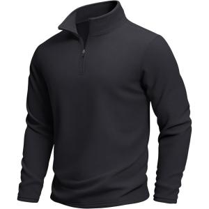 imageMAGCOMSEN Mens Quarter Zip Pullover Polar Fleece Sweatshirt Casual Long Sleeve Shirts for Men Winter Fall ThermalBlack