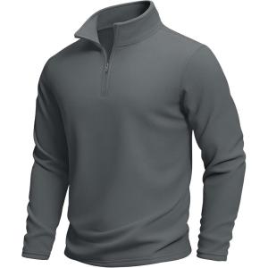 imageMAGCOMSEN Mens Quarter Zip Pullover Polar Fleece Sweatshirt Casual Long Sleeve Shirts for Men Winter Fall ThermalDark Grey