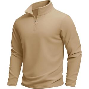 imageMAGCOMSEN Mens Quarter Zip Pullover Polar Fleece Sweatshirt Casual Long Sleeve Shirts for Men Winter Fall ThermalKhaki