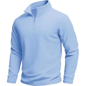 imageMAGCOMSEN Mens Quarter Zip Pullover Polar Fleece Sweatshirt Casual Long Sleeve Shirts for Men Winter Fall ThermalLight Blue