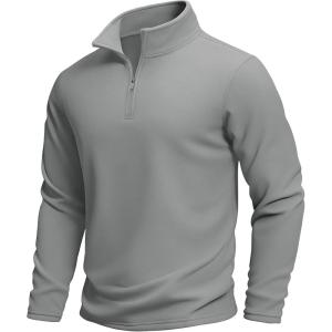 imageMAGCOMSEN Mens Quarter Zip Pullover Polar Fleece Sweatshirt Casual Long Sleeve Shirts for Men Winter Fall ThermalLight Grey
