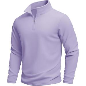 imageMAGCOMSEN Mens Quarter Zip Pullover Polar Fleece Sweatshirt Casual Long Sleeve Shirts for Men Winter Fall ThermalLight Purple