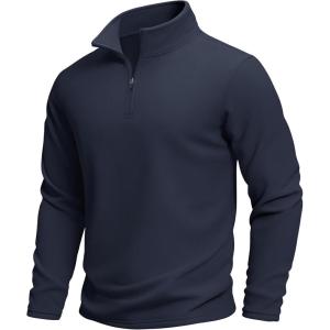 imageMAGCOMSEN Mens Quarter Zip Pullover Polar Fleece Sweatshirt Casual Long Sleeve Shirts for Men Winter Fall ThermalNavy