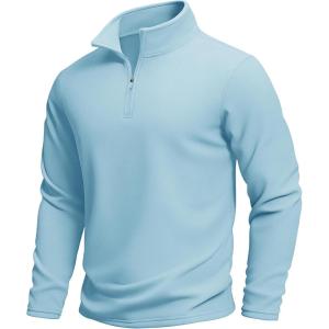 imageMAGCOMSEN Mens Quarter Zip Pullover Polar Fleece Sweatshirt Casual Long Sleeve Shirts for Men Winter Fall ThermalWater Blue