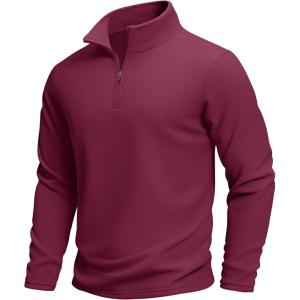 imageMAGCOMSEN Mens Quarter Zip Pullover Polar Fleece Sweatshirt Casual Long Sleeve Shirts for Men Winter Fall ThermalWine Red