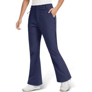 imageMAGCOMSEN Womens Fleece Lined Flare Pants Waterproof Insulated Snow Ski Pants Warm Outdoor Winter Hiking SoftshellNavy