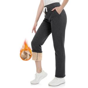 imageMAGCOMSEN Womens Sherpa Lined Sweatpants with Pockets Warm Thick Fleece Winter Casual Lounge PantsGrey
