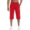 imageMAGCOMSEN Mens Capri Shorts Quick Dry Below Knee 34 Capri Pants with Zipper Pockets for Workout Running Training SummerTomato Red