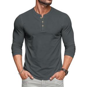 imageMAGCOMSEN Mens Henley Shirts Long Sleeve Button Shirts Moisture Wicking Tees Casual Basic Solid Pullover ShirtDarkgrey