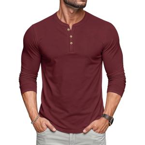 imageMAGCOMSEN Mens Henley Shirts Long Sleeve Button Shirts Moisture Wicking Tees Casual Basic Solid Pullover ShirtWinered