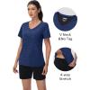 imageMAGCOMSEN Workout Tops for Women UPF 50 Quick Dry Short Sleeve Sun Protection VNeck Shirts Lightweight Hiking T ShirtsDark Blue