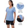 imageMAGCOMSEN Workout Tops for Women UPF 50 Quick Dry Short Sleeve Sun Protection VNeck Shirts Lightweight Hiking T ShirtsLight Blue