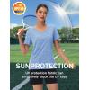 imageMAGCOMSEN Workout Tops for Women UPF 50 Quick Dry Short Sleeve Sun Protection VNeck Shirts Lightweight Hiking T ShirtsLight Blue