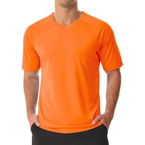 imageMAGCOMSEN Mens UPF 50 Sun Protection Shirts V Neck Short Sleeve TShirt Quick Dry Swim UV Shirt Summer Workout Rash GuardFlorange