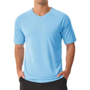 imageMAGCOMSEN Mens UPF 50 Sun Protection Shirts V Neck Short Sleeve TShirt Quick Dry Swim UV Shirt Summer Workout Rash GuardSky Blue