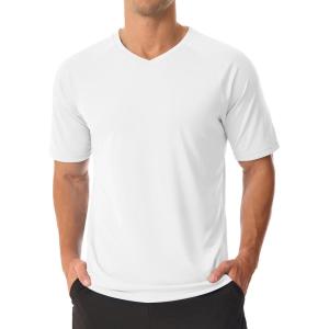 imageMAGCOMSEN Mens UPF 50 Sun Protection Shirts V Neck Short Sleeve TShirt Quick Dry Swim UV Shirt Summer Workout Rash GuardWhite