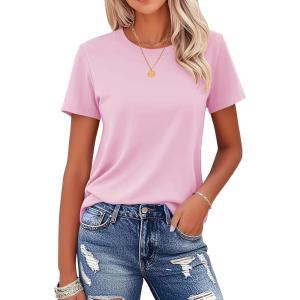 imageMAGCOMSEN Womens Cotton TShirts ShortSleeve Shirts CrewNeck Tops ClassicFit Breathable Casual Summer TeesAlight Pink