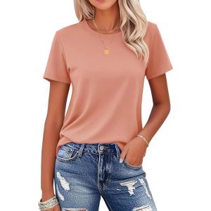 imageMAGCOMSEN Womens Cotton TShirts ShortSleeve Shirts CrewNeck Tops ClassicFit Breathable Casual Summer TeesApricot