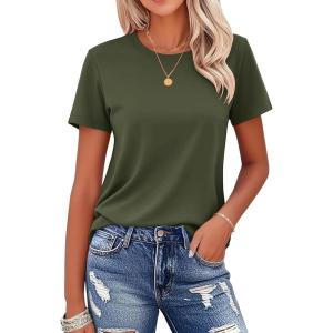 imageMAGCOMSEN Womens Cotton TShirts ShortSleeve Shirts CrewNeck Tops ClassicFit Breathable Casual Summer TeesArmy Green