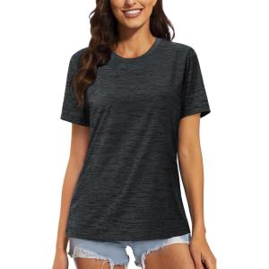 imageMAGCOMSEN Womens Cotton TShirts ShortSleeve Shirts CrewNeck Tops ClassicFit Breathable Casual Summer TeesBlack