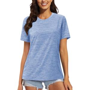 imageMAGCOMSEN Womens Cotton TShirts ShortSleeve Shirts CrewNeck Tops ClassicFit Breathable Casual Summer TeesLight Blue