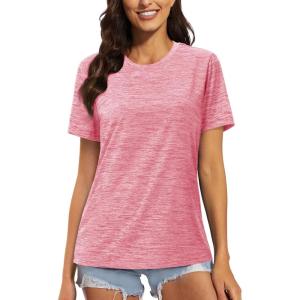 imageMAGCOMSEN Womens Cotton TShirts ShortSleeve Shirts CrewNeck Tops ClassicFit Breathable Casual Summer TeesPink