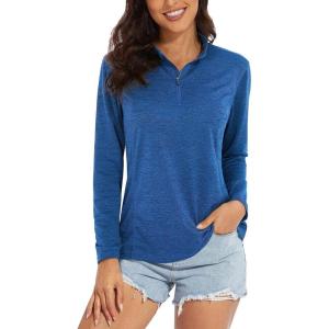 imageMAGCOMSEN Womens Long Sleeve Shirts 14 Zip Pullover UPF 50 Quick Dry Workout Tops Running Athletic Hiking ShirtsMedium Blue
