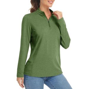 imageMAGCOMSEN Womens Shirts Long Sleeve 14 Zip UPF50 UV Sun Protection Quick Dry Workout Hiking Athletic Shirts Rash GuardGreen