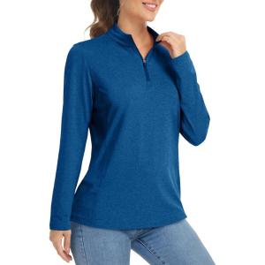 imageMAGCOMSEN Womens Shirts Long Sleeve 14 Zip UPF50 UV Sun Protection Quick Dry Workout Hiking Athletic Shirts Rash GuardMedium Blue