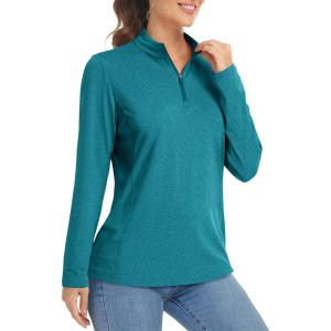 imageMAGCOMSEN Womens Shirts Long Sleeve 14 Zip UPF50 UV Sun Protection Quick Dry Workout Hiking Athletic Shirts Rash GuardPeacock Blue