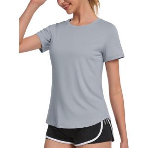 imageMAGCOMSEN Womens Short Sleeve TShirts UPF 50 Sun Protection Quick Dry Athletic Running Workout Rash Guard TopsL Grey