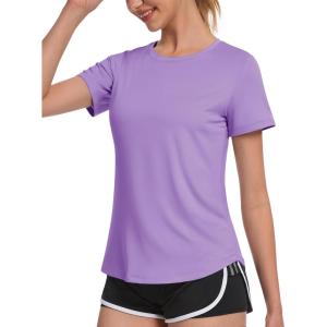 imageMAGCOMSEN Womens Short Sleeve TShirts UPF 50 Sun Protection Quick Dry Athletic Running Workout Rash Guard TopsL Purple