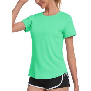 imageMAGCOMSEN Womens Short Sleeve TShirts UPF 50 Sun Protection Quick Dry Athletic Running Workout Rash Guard TopsM Green