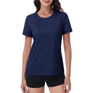 imageMAGCOMSEN Womens Short Sleeve TShirts UPF 50 Sun Protection Quick Dry Athletic Running Workout Rash Guard TopsNavy Blue
