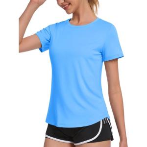 imageMAGCOMSEN Womens Short Sleeve TShirts UPF 50 Sun Protection Quick Dry Athletic Running Workout Rash Guard TopsS Blue