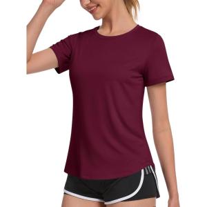 imageMAGCOMSEN Womens Short Sleeve TShirts UPF 50 Sun Protection Quick Dry Athletic Running Workout Rash Guard TopsW Red