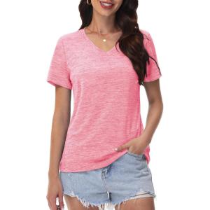imageMAGCOMSEN Workout Tops for Women UPF 50 Quick Dry Short Sleeve Sun Protection VNeck Shirts Lightweight Hiking T ShirtsPink