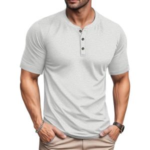 imageMAGCOMSEN Mens Henley Short Sleeve Shirt Moisture Wicking Lightweight Cotton TShirts Casual Summer Basic Tee ShirtBeige Heather